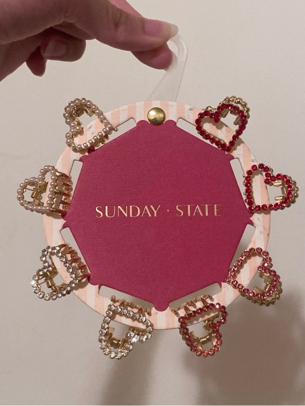Sunday State Heart Shaped Crystal Hair Clips - Red & Gold Set